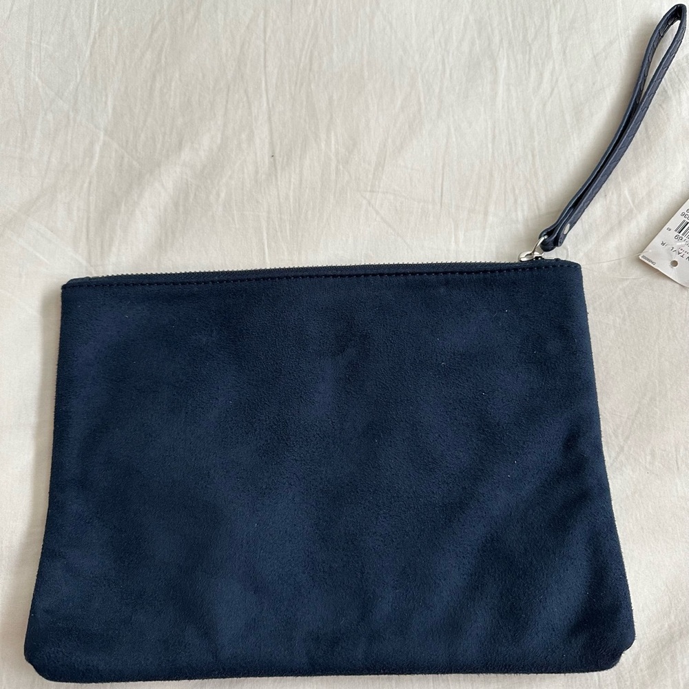 New! Ann Taylor Navy Leather Clutch with Wristlet - Picture 2 of 3